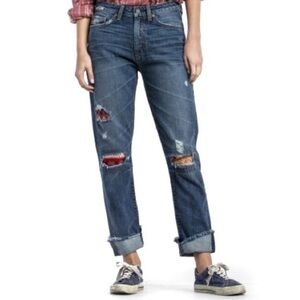 MM Vintage Distressed Boyfriend Jeans Women's 27 Raw Cropped Patched Denim